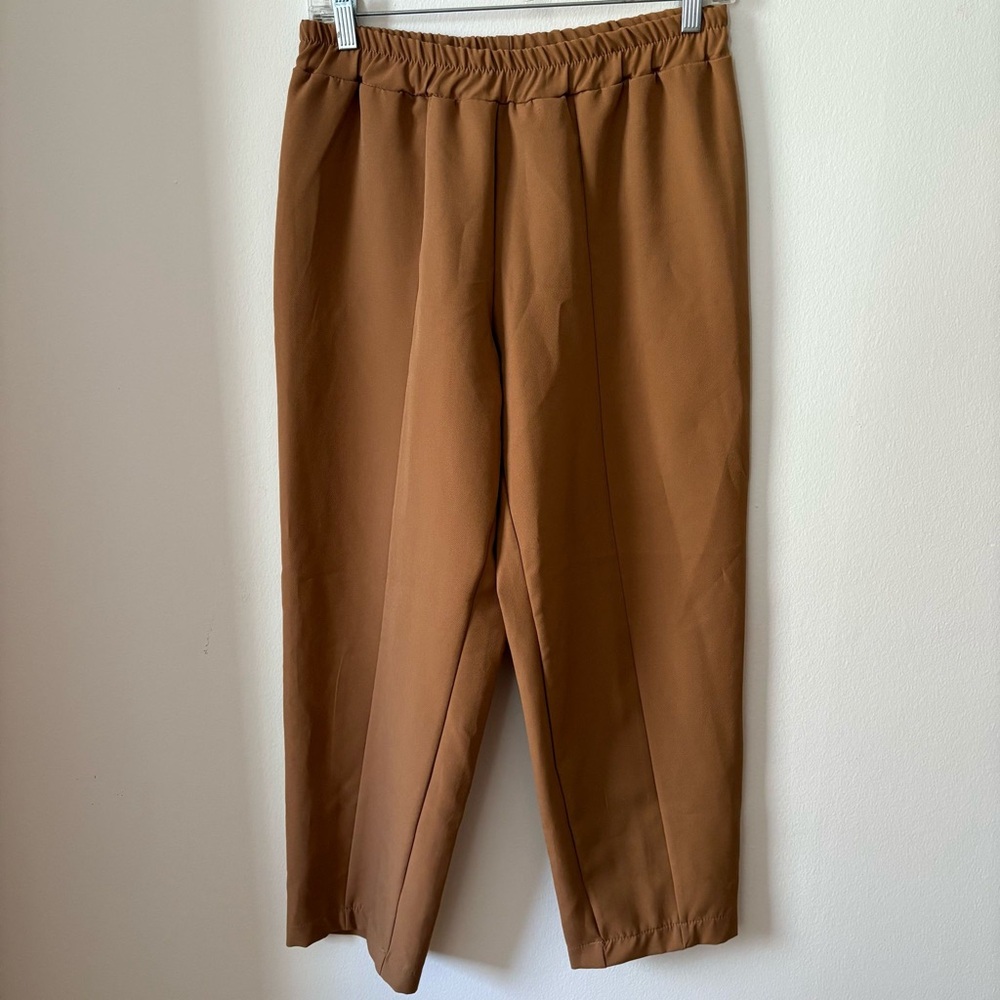 Womens Elastic Waist Straight-Leg Pants - Brown